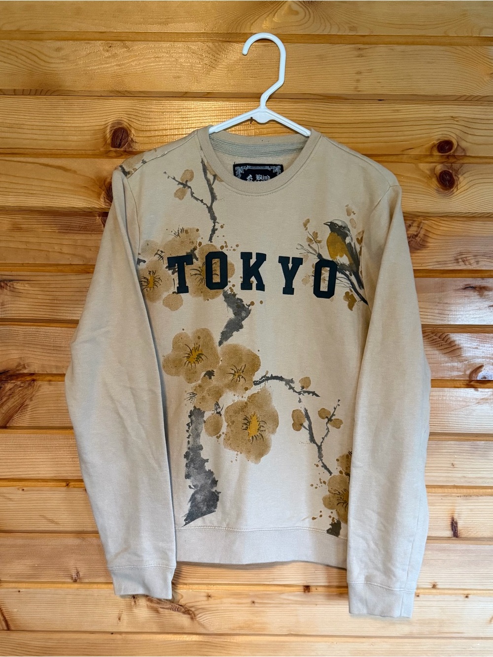 Blind Rooster Tokyo Floral Graphic Wraparound Crewneck Sweatshirt - Beige